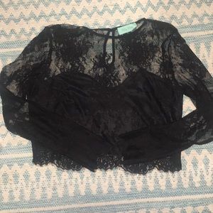 Black lace crop top.